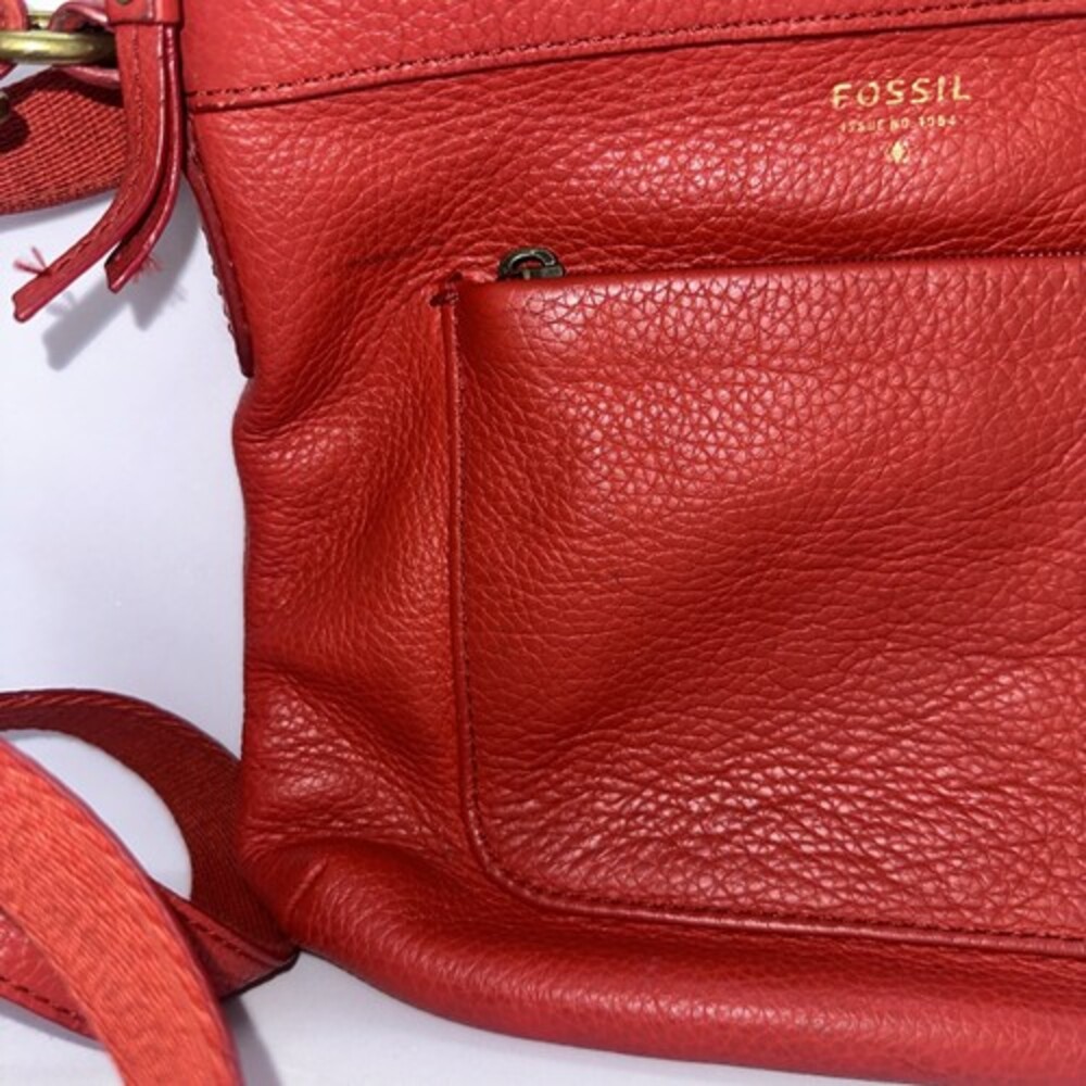 Fossil Morgan Red Pebble Leather Traveler Messenger Crossbody Shoulder Bag - Picture 3 of 9